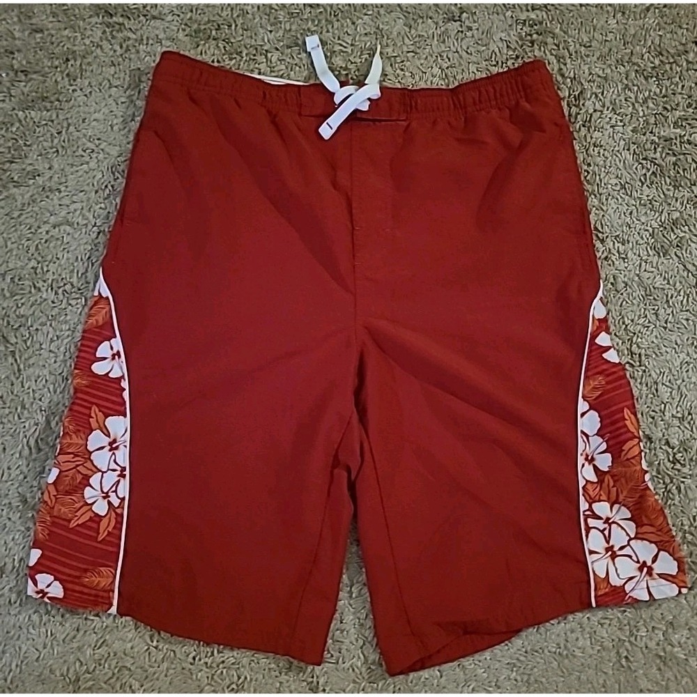 Mens Sand N Sun 32/34 Swim Trunks Bathing Suit Red Floral Board Shorts